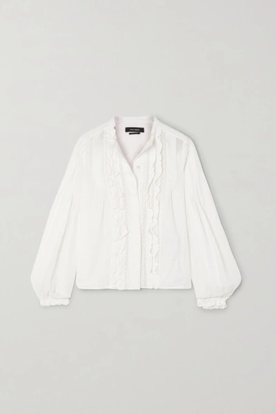 Shop Isabel Marant Samaly Crocheted Lace-trimmed Ruffled Pintucked Ramie Blouse In White