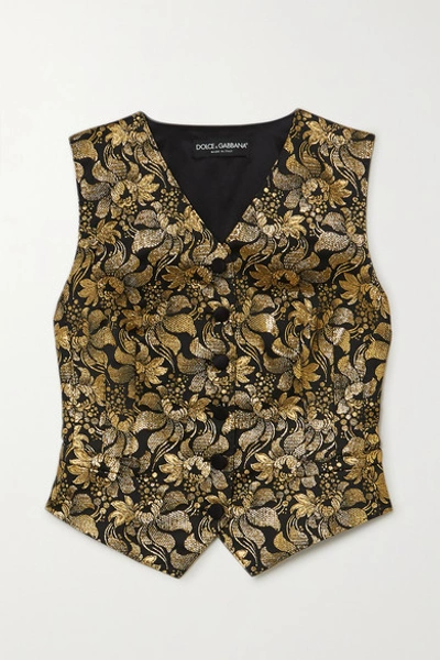 Shop Dolce & Gabbana Metallic Floral-jacquard And Silk-blend Satin Vest In Gold