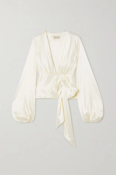 Shop Alexandre Vauthier Silk-blend Satin Wrap Blouse In White