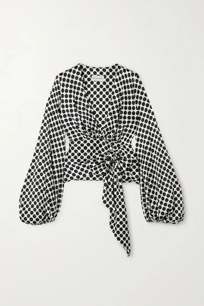 Shop Alexandre Vauthier Polka-dot Silk-blend Satin Wrap Blouse In White