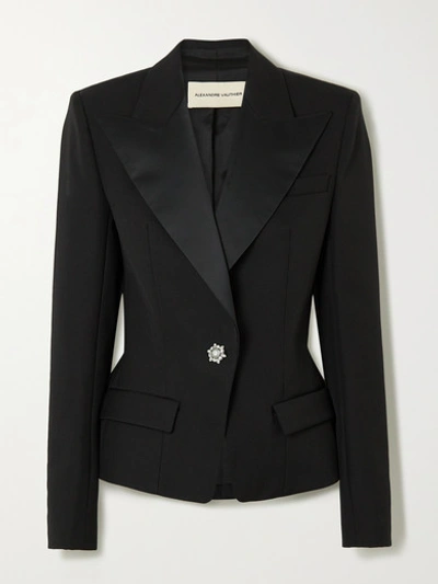 Shop Alexandre Vauthier Crystal-embellished Satin-trimmed Grain De Poudre Wool Blazer In Black