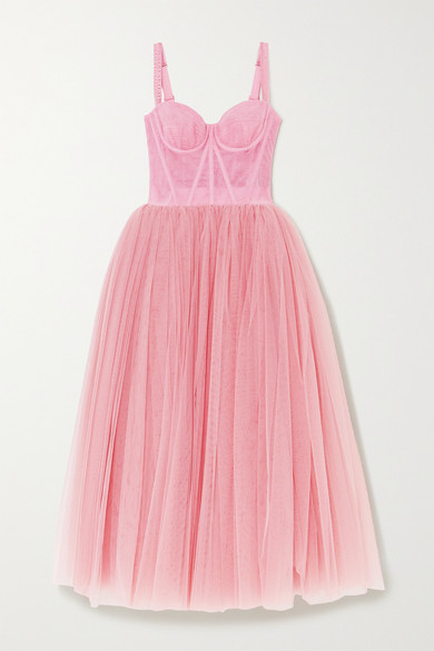 pink tulle midi dress