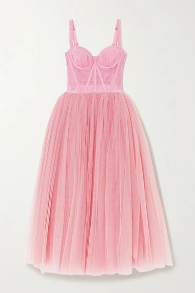Shop Dolce & Gabbana Tulle Midi Dress In Pink