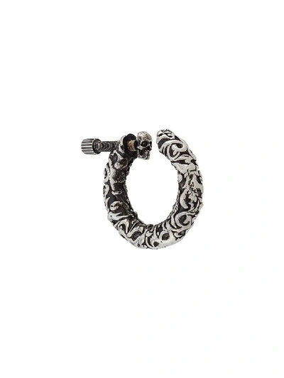 Shop Alexander Mcqueen Engraved Hoop Earring In Silver