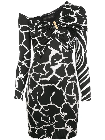 Shop Versace Abstract Print One Shouldered Dress In Black