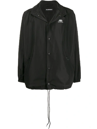 Shop Balenciaga Printed Logo Rain Jacket In Black