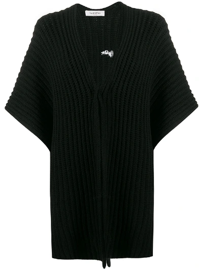 Shop Valentino Vlogo Knitted Poncho In Black