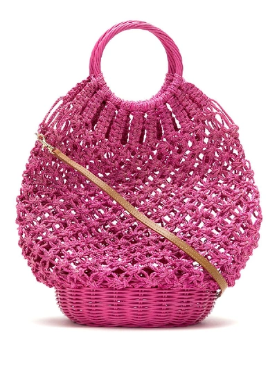 Shop Serpui Lara Crochet Basket Bag In Pink