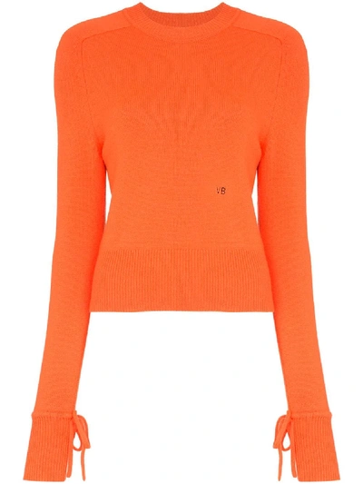 Shop Victoria Beckham Tie Sleeve Long-sleeved Jumper In Orange