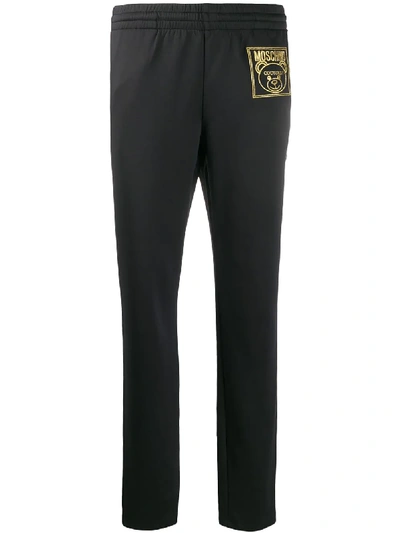 Shop Moschino Teddy Bear Embroidered Track Pants In Black