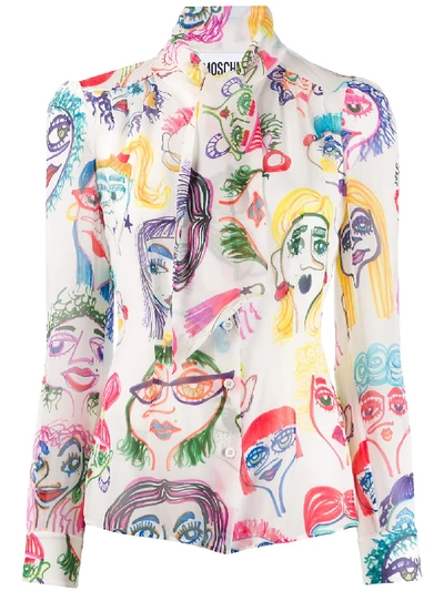 Shop Moschino Doodle Print Blouse In White