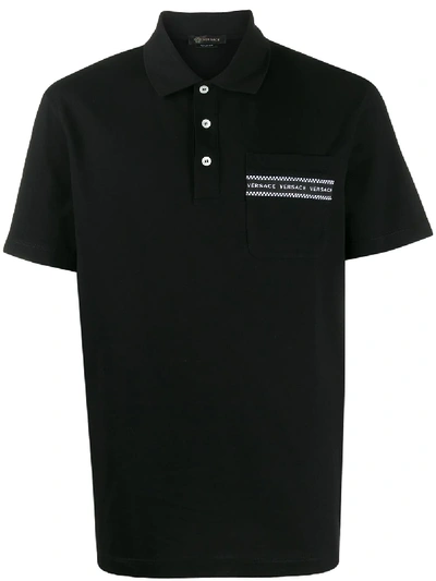 Shop Versace Logo Ribbon Polo Shirt In Black