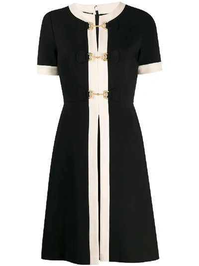 Shop Gucci Horsebit Detailed Short Dress In 黑色