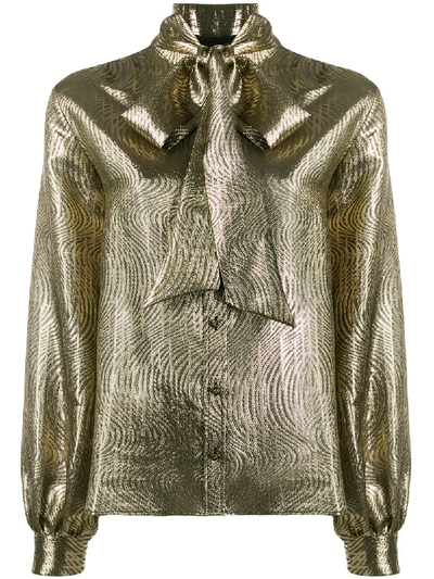 Shop Saint Laurent Metallic Pussy-bow Blouse In Gold