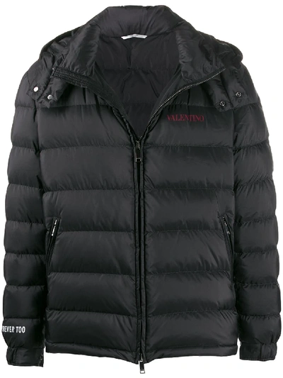 Shop Valentino Moon Dust Padded Hooded Jacket In Black
