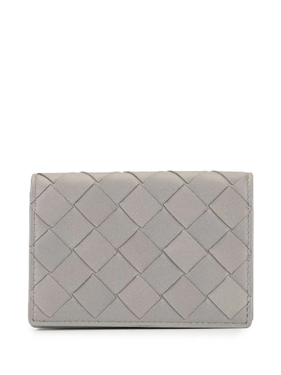 Shop Bottega Veneta Woven Bi-fold Card Holder In Grey