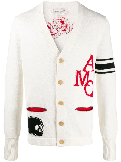 Shop Alexander Mcqueen Intarsia-knit V-neck Cardigan In Neutrals