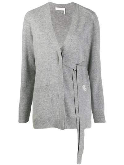 Shop Chloé Tied V Neck Cardigan In Grey