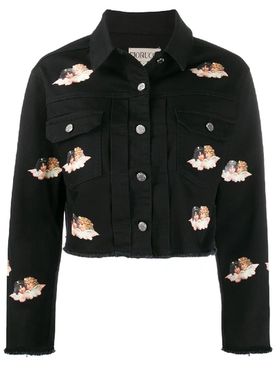 Shop Fiorucci Angels Printed Denim Jacket In Black