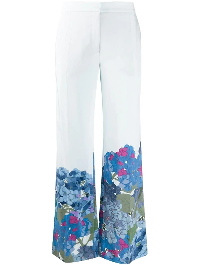 Shop Valentino Macro Ortensia Print Flared Trousers In Blue