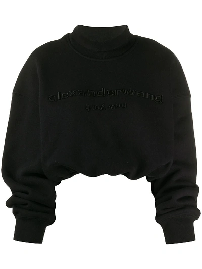 Shop Alexander Wang Cropped Mock Neck Sweatshirt In Black