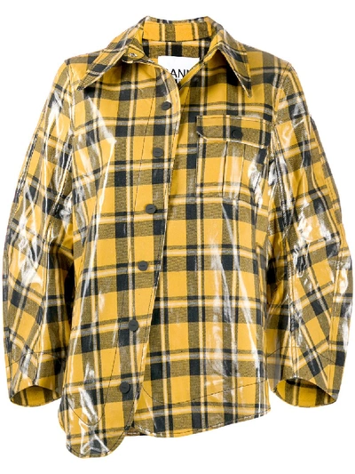 Shop Ganni Oversized Check Pattern Jacket In Yellow