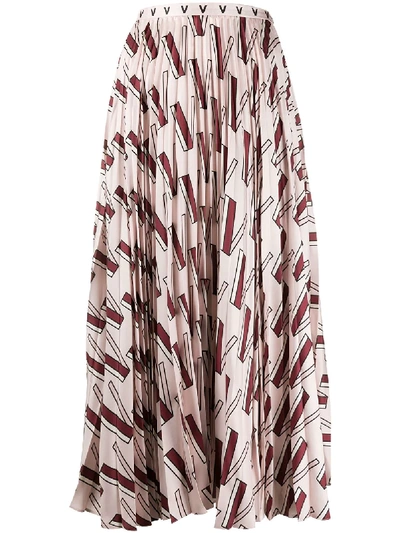 Shop Valentino V-print Pleated Skirt In Pink