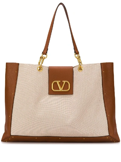 Shop Valentino Vlogo Tote Bag In Neutrals