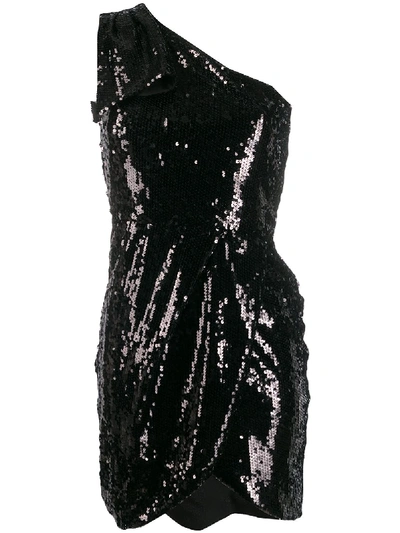 Shop Twinset One Shoulder Sequin-embroidered Dress In Black