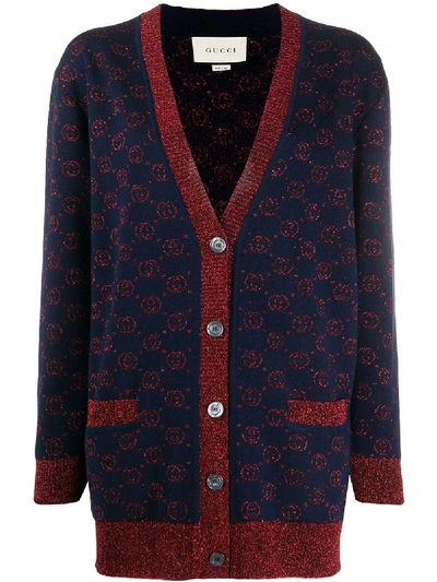 Shop Gucci Jacquard Gg Knitted Cardigan In Blue