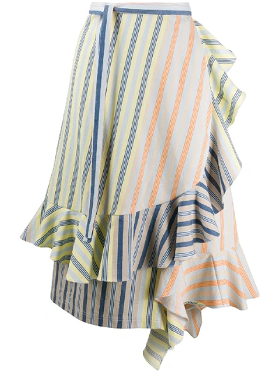 Shop Jw Anderson Striped Ruffle Skirt In Blue