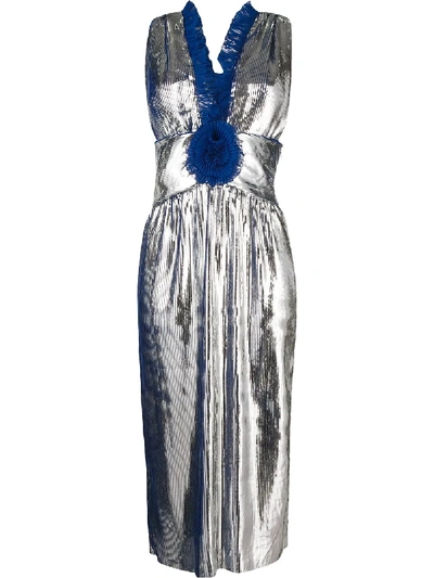 Shop Marco De Vincenzo Ruffled Trim Midi Dress In Metallic