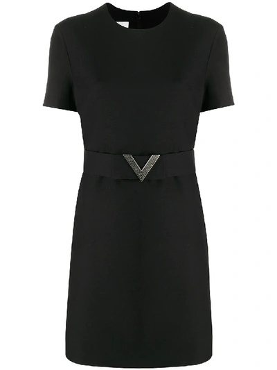 Shop Valentino Crepe V Pavé Belted Dress In Black