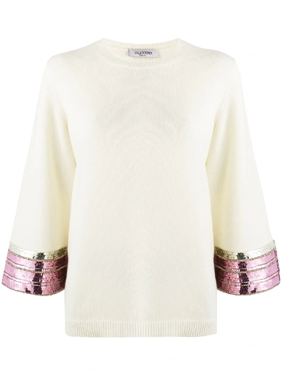 Shop Valentino Sequin Embroidered Jumper In White