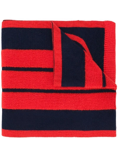 Shop Coach Graphic-intarsia Wool Scarf In Blue