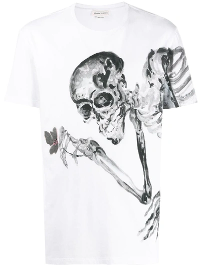 Shop Alexander Mcqueen Skull Flower Printed T-shirt In White