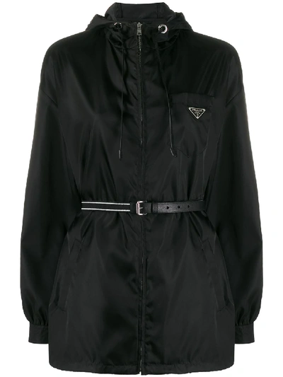Shop Prada Belted Zipped Jacket In 黑色