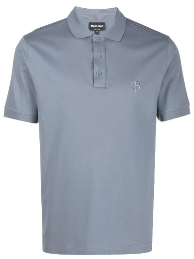 Shop Giorgio Armani Logo Embroidered Polo Shirt In Blue