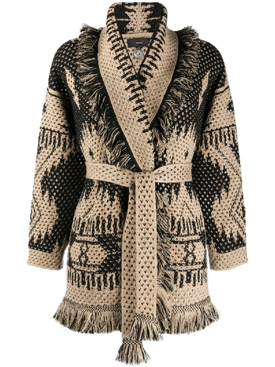 Shop Alanui Intarsia Knitted Cardigan In Neutrals