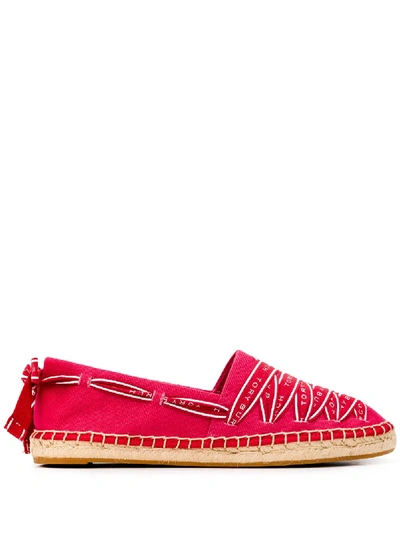 Shop Tory Burch Logo Ribbon Espadrilles In Red