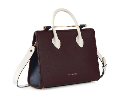 Shop Strathberry Top Handle Leather Tote Bag In Burgundy / Navy / White