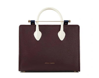 Shop Strathberry Top Handle Leather Tote Bag In Burgundy / Navy / White