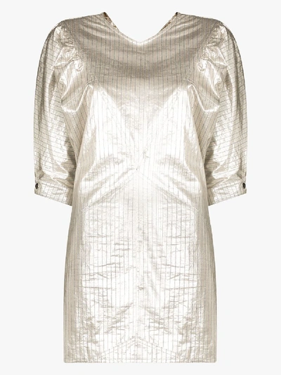 Shop Isabel Marant Radela Metallic Pouf Sleeve Dress In Silver