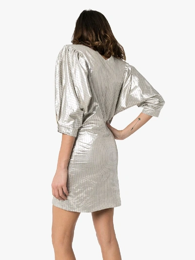 Shop Isabel Marant Radela Metallic Pouf Sleeve Dress In Silver