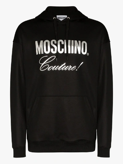 Shop Moschino Metallic Logo Print Hoodie In Black