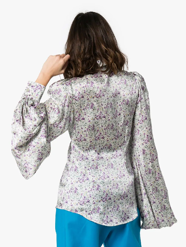 The Vampire's Wife Button-front Floral-print Satin Blouse In Purple ...