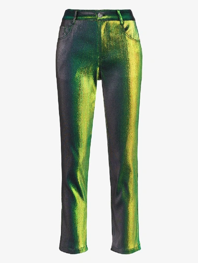 Shop Area Lamé Straight Leg Trousers In Green