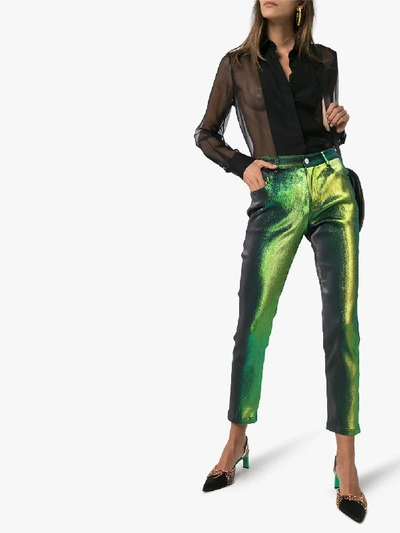 Shop Area Lamé Straight Leg Trousers In Green