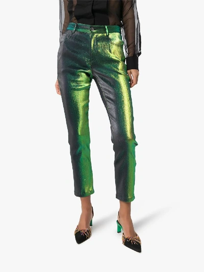 Shop Area Lamé Straight Leg Trousers In Green