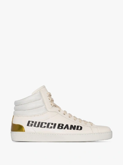 Shop Gucci Neutrals White And Gold New Ace High Top Sneakers